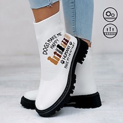 Women's Cute Puppy Back Dogs Make Me Happy Humans Make My Head Hurt Graphic Print Soft and Comfortable Fly Knit Sock Boots and Short Boots miniinthebox