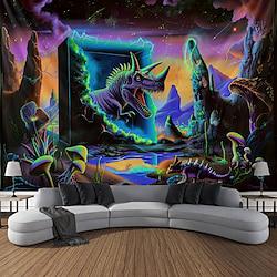 Dinasour Animal Blacklight Tapestry UV Reactive Glow in the Dark Time Travel Trippy Misty Mushrooms Landscape Hanging Tapestry Wall Art Mural for Living Room Bedroom Lightinthebox