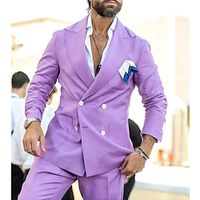 Lilac Men's Wedding Suits Solid Colored 2 Piece Daily Business Casual Plus Size Double Breasted Four-buttons 2023 miniinthebox