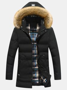 Detachable Fur Hooded Solid Color Mid Long Thicken Jacket