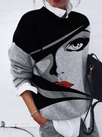 Casual Fashion Brushed Portrait Print Loose Long-Sleeved Shirt