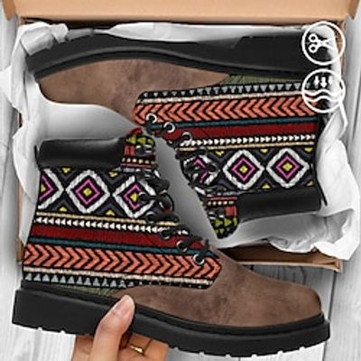 Men's Western Ethnic Totem Graphic Print Faux Leather Comfortable Large Size Lace Up Booties Lightinthebox
