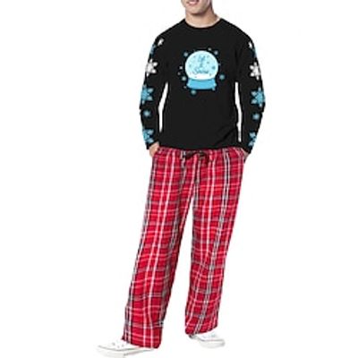 Men's Christmas Pajamas Sleepwear Pajama Set Pajama Top and Pant 2 Pieces Plaid Stylish Casual Comfort Home Christmas Daily Cotton Blend Comfort Soft Crew Neck Long Sleeve T shirt Tee Pant Drawstring Lightinthebox