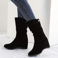 Women's Boots Suede Shoes Slouchy Boots Plus Size Outdoor Daily Solid Color Knee High Boots Winter Imitation Pearl Wedge Heel Hidden Heel Round Toe Vintage Casual Minimalism Faux Suede Loafer Black miniinthebox - thumbnail