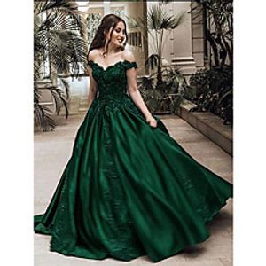 Ball Gown Luxurious Sparkle Quinceanera Prom Dress Off Shoulder Sleeveless Floor Length Lace Satin with Appliques 2021 miniinthebox
