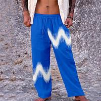 Wavy-patterned Print Men's 20% Linen Pants Elastic Waist Graphic Comfort Full Length Outdoor Streetwear Hawaiian Casual Pant Lightinthebox