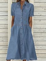 Casual Loose Denim Summer Short Sleeve Midi Dress