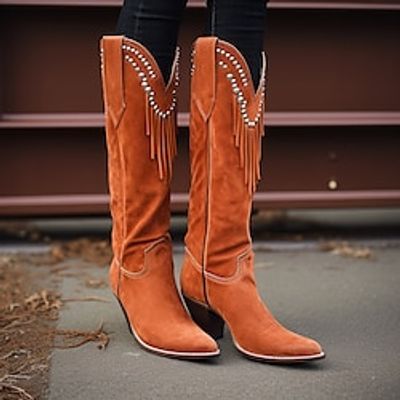 Women's Boots Biker boots Cowboy Boots Outdoor Block Heel Flat Heel Punk Vacation Vintage Faux Suede Loafer Camel Black Brown miniinthebox