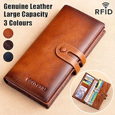 Men's Women's Wallet Credit Card Holder Wallet Leather Shopping Daily Zipper Large Capacity Durable Solid Color Brown (first layer of cowhide inside and outside) anti-theft Yellow brown (first layer miniinthebox