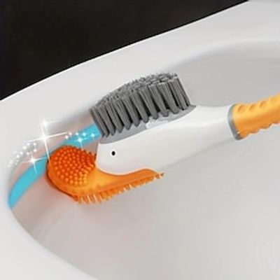 Diving Duck Toilet Brush, Silicone Non-dead Plastic Long Handle With Base, Household Bathroom Soft Brush, Squat Toilet Cleaning Brush, Cleaning Supplies, Cleaning Tool miniinthebox