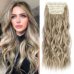 Clip in Hair Extensions 4PCS Bleach Blonde mix Walnut Brown Clip in Extensions for Women Full Head 20 Inch Long Wavy Fiber Thick Double Weft Hair Extensions miniinthebox