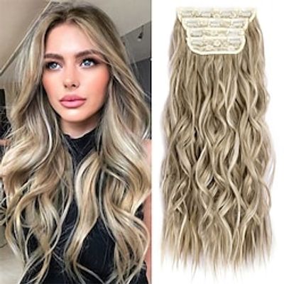 Clip in Hair Extensions 4PCS Bleach Blonde mix Walnut Brown Clip in Extensions for Women Full Head 20 Inch Long Wavy Fiber Thick Double Weft Hair Extensions miniinthebox