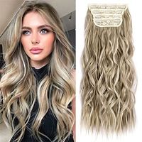 Clip in Hair Extensions 4PCS Bleach Blonde mix Walnut Brown Clip in Extensions for Women Full Head 20 Inch Long Wavy Fiber Thick Double Weft Hair Extensions miniinthebox - thumbnail