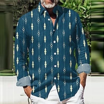 Star Geometry Artistic Abstract Men's Shirt Outdoor Street Casual Daily Fall  Winter Turndown Long Sleeve Dark Navy Blue Gray S M L Shirt Lightinthebox