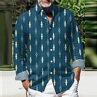 Star Geometry Artistic Abstract Men's Shirt Outdoor Street Casual Daily Fall  Winter Turndown Long Sleeve Dark Navy Blue Gray S M L Shirt Lightinthebox - thumbnail