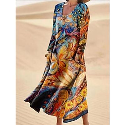 Women's Casual Dress Cotton Linen Dress Swing Dress Midi Dress Polyester Fashion Casual Daily Outdoor Daily Date Crew Neck Print Pocket 34 Length Sleeve Spring Fall Winter 2023 Regular Fit Yellow Lightinthebox Women's Casual Dress Cotton Linen Dress Swing Dress Midi Dress Polyester Fashion Casual Daily Outdoor Daily Date Crew Neck Print Pocket 34 Length Sleeve Spring Fall Winter 2023 Regular Fit Yellow Lightinthebox