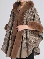 Women's Retro Printed Shawl Cape Loose Woolen Coat Cardigan