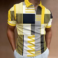 Geometric Men's Casual 3D Print Polo Shirt Zip Polo Outdoor Street Daily Wear Pique Polo Shirt Short Sleeve Turndown Zip Polo Shirts YellowOrange Yellow Summer S M L Micro-elastic Lapel Polo Lightinthebox