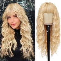 Blonde Wigs with Bangs Long Wavy Wigs for Women 26 Inches Synthetic Heat Resistant Wig Natural Looking Realistic Wigs for Daily Party Use miniinthebox