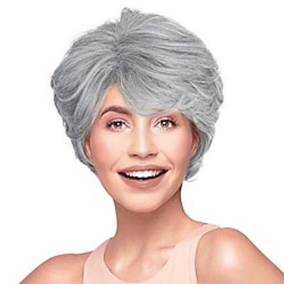 Short Sliver Gray Old Lady Wig Wig Cap 100th Day of School Costume for Kids Silver Synthetic Heat Resistant Short Wigs Hair for Women Granny Cosplay Wig for Halloween Christmas Party miniinthebox