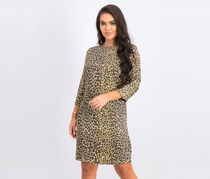 Womens Animal Print 3/4 Sleeve Dress  Leopard