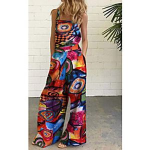 Women's White Black Red Jumpsuit Abstract Print Lightinthebox