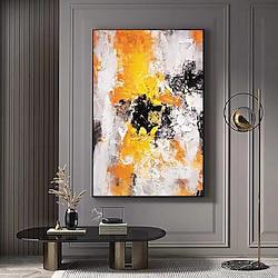 Hand Painted Oil Painting Modern Light Yellow Luxury Abstract Vertical Oil Painting Living Room Background Porch Home Wall Decorative Unframed Lightinthebox