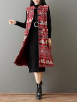 Chinese Button Printed Sleeveless Coat