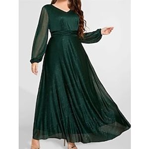 Women's Plus Size Curve Party Dress Swing Dress Formal Dress Solid Color Long Dress Maxi Dress Long Sleeve V Neck Fashion Party Green Fall Winter L XL XXL 3XL 4XL Lightinthebox