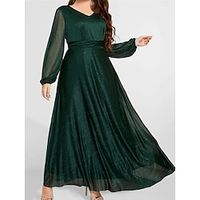 Women's Plus Size Curve Party Dress Swing Dress Formal Dress Solid Color Long Dress Maxi Dress Long Sleeve V Neck Fashion Party Green Fall Winter L XL XXL 3XL 4XL Lightinthebox - thumbnail