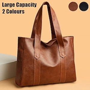 Women's Tote Shoulder Bag Hobo Bag PU Leather Outdoor Shopping Daily Zipper Large Capacity Waterproof Durable Solid Color Yellowish brown Black Lightinthebox