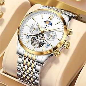 TRSOYE Mechanical Watch for Men Automatic Wristwatches 30M Waterproof Luxury Moon Phase Hollow Skeleton Stainless Steel Men's Watch Gifts miniinthebox