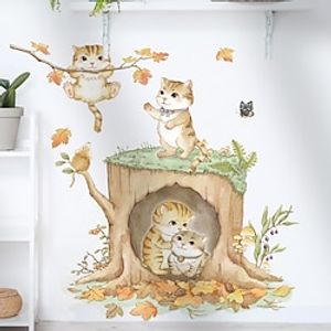 Nordic Watercolor Hand-painted Cute Cat Red Bird Wall Sticker Living Room Bedroom Sofa Background Decoration Sticker 1pc 3090cm2pcs miniinthebox