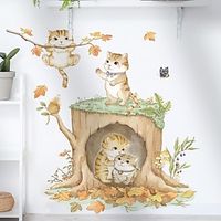 Nordic Watercolor Hand-painted Cute Cat Red Bird Wall Sticker Living Room Bedroom Sofa Background Decoration Sticker 1pc 3090cm2pcs miniinthebox