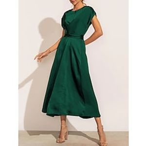 A-Line Wedding Guest Dresses Chic Elegant Casual Dress Party Wear Tea Length Sleeveless Jewel Neck Polyester with Strappy 2023 Lightinthebox