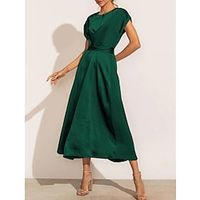 A-Line Wedding Guest Dresses Chic Elegant Casual Dress Party Wear Tea Length Sleeveless Jewel Neck Polyester with Strappy 2023 Lightinthebox - thumbnail