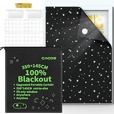 Blackout Blinds 100x145 cm 100% Blackout Blind Curtain for Window No Drill Portable Blackout Shades Film for Bedroom Cut to Any Size Nursery Black Out Blinds for Baby Travel Temporar Stars Lightinthebox