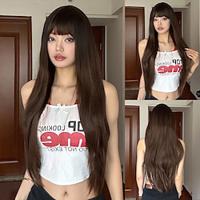 Synthetic Wig Uniforms Career Costumes Princess Straight kinky Straight With Bangs Machine Made Wig 26 inch Dark Brown Synthetic Hair Women's Cosplay Party Fashion Dark Brown Lightinthebox