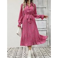Women's Casual Dress Winter Dress Floral Print Lace up Shirt Collar Midi Dress Streetwear Street Vacation Long Sleeve Loose Fit Black Fuchsia Green Fall Winter S M L XL Lightinthebox - thumbnail