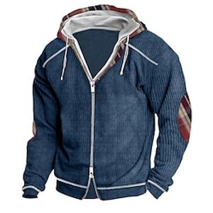 Men's Hoodie Full Zip Hoodie Black Army Green Blue Gray Hooded Color Block Patchwork Pocket Sports  Outdoor Daily Holiday Corduroy Streetwear Cool Casual Spring   Fall Clothing Apparel Hoodies miniinthebox