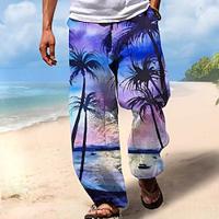 Men's Hawaiian Coconut Tree Pants Trousers 3D Print Straight Leg Trousers Mid Waist Drawstring Elastic Waist Outdoor Street Holiday Summer Spring Fall Relaxed Fit Inelastic Lightinthebox