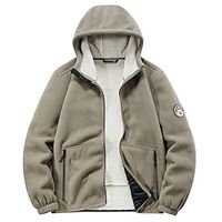 Men's Winter Coat Fleece Jacket Hoodied Jacket Polar Fleece Outdoor Camping  Hiking Windbreaker Warm Zipper Pocket Fall  Winter Plain Fashion Streetwear Hooded Short Black Yellow Khaki Dark Blue Lightinthebox - thumbnail