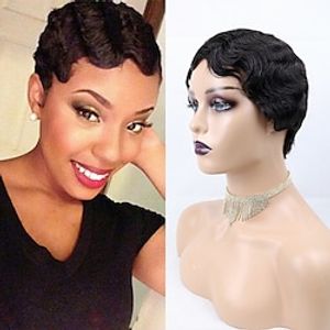 Short Human Hair Wigs Machine Made None Lace Wig For Black Women Ocean Wavy Bob Human Hair Capless Wigs Lace Part Finger Wave Wig Lightinthebox