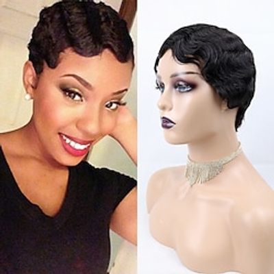 Short Human Hair Wigs Machine Made None Lace Wig For Black Women Ocean Wavy Bob Human Hair Capless Wigs Lace Part Finger Wave Wig Lightinthebox