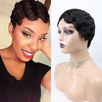 Short Human Hair Wigs Machine Made None Lace Wig For Black Women Ocean Wavy Bob Human Hair Capless Wigs Lace Part Finger Wave Wig Lightinthebox - thumbnail