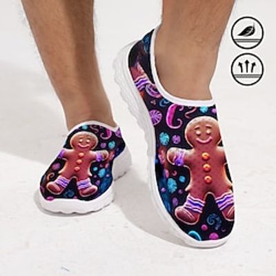 Men's Sneakers Xmas Christmas Gingerbread Man Notes 3D Graphic Print Breathable Lightweight and Comfortable Casual Mesh Sneakers Lightinthebox