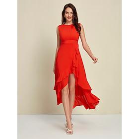 Chiffon Ruffle Hem Wedding Guest Orange Red Sleeveless Party Maxi Dress