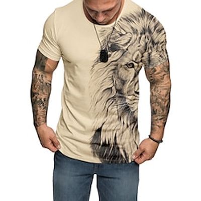 Graphic Animal Lion Daily Outdoor Casual Men's 3D Print Party Casual Holiday T shirt Light Green Blue Sky Blue Short Sleeve Crew Neck Shirt Spring  Summer Clothing Apparel Normal S M L XL XXL XXXL Lightinthebox