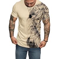 Graphic Animal Lion Daily Outdoor Casual Men's 3D Print Party Casual Holiday T shirt Light Green Blue Sky Blue Short Sleeve Crew Neck Shirt Spring  Summer Clothing Apparel Normal S M L XL XXL XXXL Lightinthebox - thumbnail