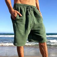 Men's Linen Shorts Summer Shorts Beach Shorts Pocket Drawstring Elastic Waist Plain Comfort Breathable Short Holiday Vacation Beach Hawaiian Boho Black White Lightinthebox